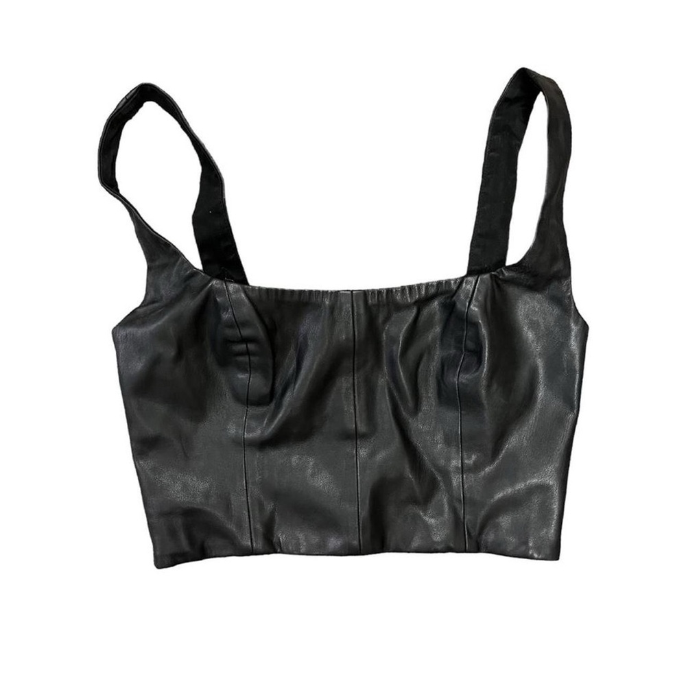 revolve NBD black leather crop top